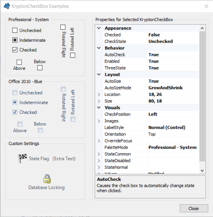 KryptonCheckBox 示例截图